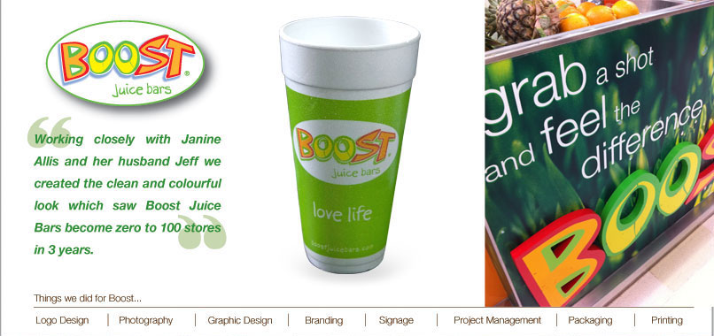 Boost Juice Bars designer, logo brand designer, best retail design